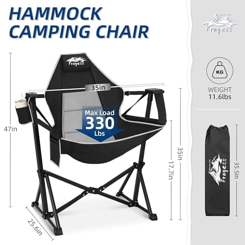 Fragess Portable Hammock Camping Chair with Adjustable Back, Folding Hammock Chair Supports 330lbs, Camping Swing Chair for Adults, Camping Hammock Chair for Lawn, Concerts, Backyard, Stargazer