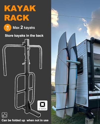 Upgraded RV Hitch Mount Kayak Rack Height Adjustable Vertical Kayak Carrier for RV, Truck, SUV Holds 2 Kayaks up to 12' & 150LBS & 2'' Hitch Receiver