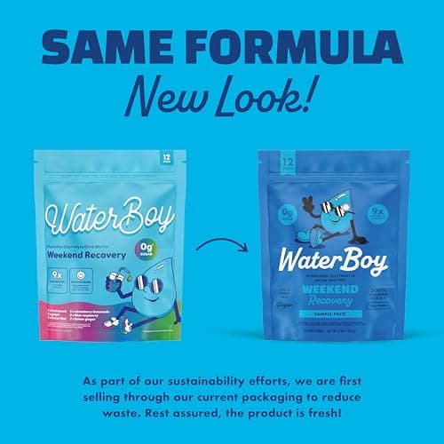 Waterboy Weekend Recovery Sample Pack | 3,200mg Electrolyte Powder Packets | Ginger + L-Theanine + Vitamins | No Sugar, All Natural, Gluten Free | 12 Drink Stick Mixes (Sample Pack)