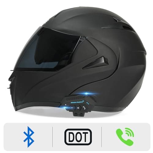 Motorcycle Bluetooth Modular Helmet, DOT Approved Dual Visor Full Face Flip up Bluetooth Integrated Motorcycle Helmets for Adults Men Women