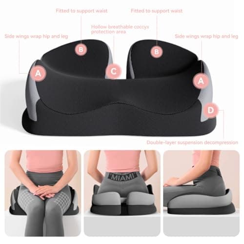 Seat Cushions for Office Chairs Wheelchair Cushion for Long Sitting Back Pain,Memory Foam Seat Car Computer Desk Chair Cushion,Coccyx Cushion for Tailbone Pain Relief Cushion Office Chair Black