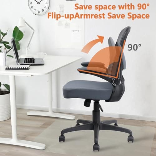 CLATINA Desk Chairs with Wheels, Flip Up Arms Ergonomic Mesh Back Office Chair with Lumbar Support, Adjustable Height Swivel Rolling Computer Task Chairs for School Conference Room Home Study, Grey