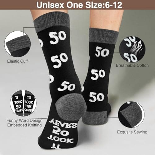 40th 50th 60th Birthday Gifts For Him, Men 40th 50th 60th Birthday Decorations, Cool Gifts Funny Crews Black Cotton Socks