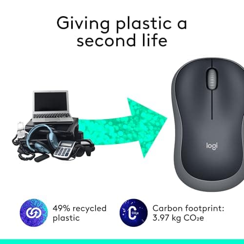 Logitech M185 Wireless Mouse, 2.4GHz with USB Mini Receiver, 12-Month Battery Life, 1000 DPI Optical Tracking, Ambidextrous PC/Mac/Laptop - Swift Grey