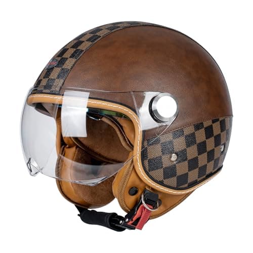 Dual Visor 3/4 Open Face Motorcycle Helmet for Men & Women, DOT Approved Unisex Retro Half Helmet,Motorbike Casco for Moped Cruiser Bobber and Chopper
