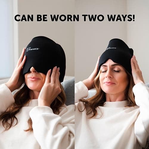 Soothing Cold Compress Gel for Sinus Tension, Stress, Hangover and Puffy Eyes, a Great Birthday Gift for Mom or Her TheraICE Migraine Relief Cap, Headache Hat Ice Pack Mask, Cooling Head Wrap B082WN9NJL