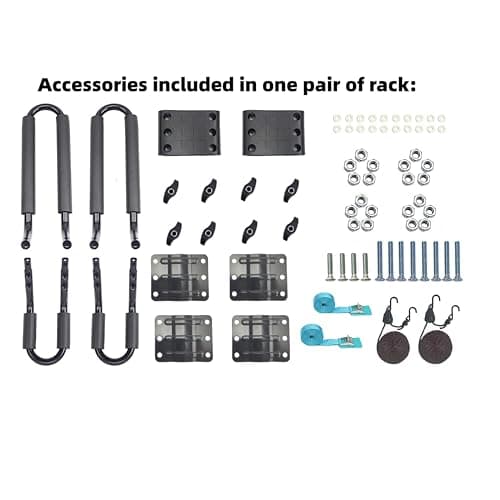 2 Pairs Heavy Duty Kayak Rack-Includes 4 Pcs Ratchet Tie-Mount on Car Roof Top Crossbar-Easy to Carry Kayak Canoe Boat Surf Ski (J-Bar Rack)