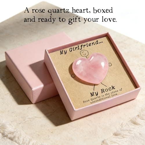 Gift for Girlfriend – My Rock Rose Quartz Heart Pocket Hug, Natural Crystal Love Stone Keepsake with Message Card & Gift Box, Love Gift from Boyfriend B0GG9PQF8Y
