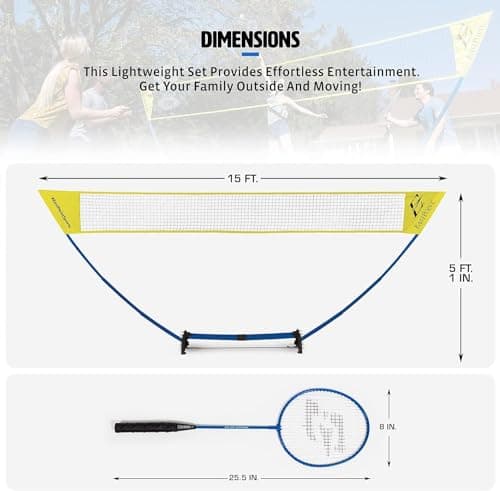 EastPoint Easy Setup Badminton Set - 5 ft Net, 4 Rackets, 2 Shuttlecocks - Quick Setup Net for Backyard Games - Steel Shaft Badminton Rackets for Family Games - Durable Shuttlecocks for Outdoor Sports