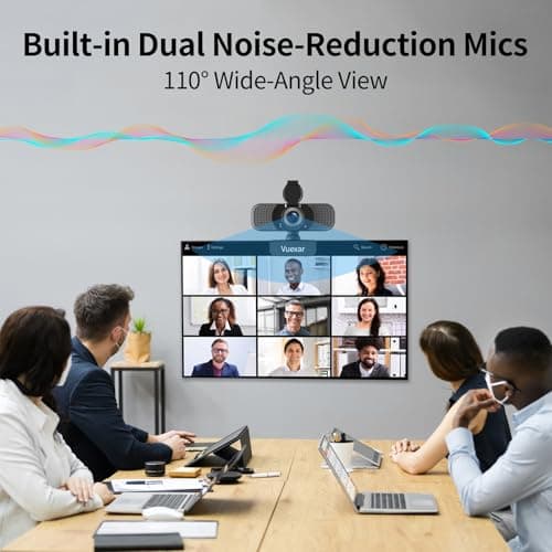 Vuexar Full HD 1080P Webcam with Microphone, Noise-Canceling, Privacy Cover, Wide-Angle Lens, Auto Light Correction, Plug & Play USB Web Camera for Laptop, Desktop, PC, Mac, Zoom, Skype – Pro Series