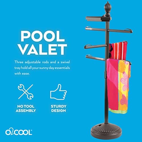 O2COOL Pool & Spa Valet, Adjustable Pool & Patio Towel Holder with Weighted Base, Outdoor Towel Bar, Poolside Table, Bronze