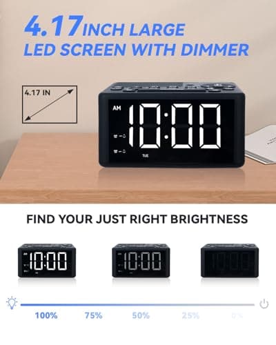 Digital Alarm Clock Radio with AM/FM Radio, Presets, Scan, Dual Weekday/Weekend Alarms, Snooze, Sleep Timer and Dimmable White LED Display for Bedroom, Living Rooms, Kitchens, Offices, etc (White)