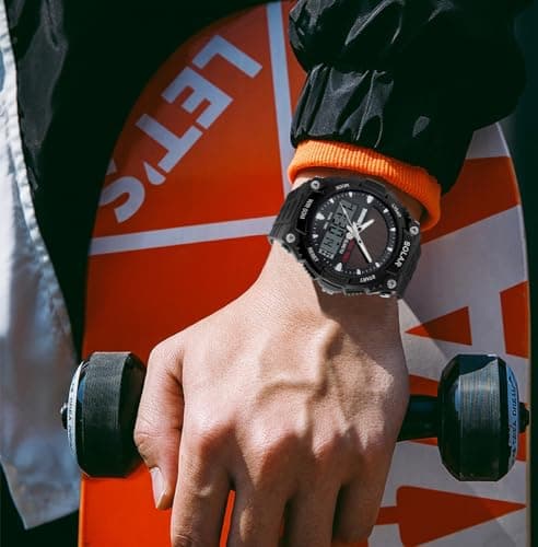 FANMIS Men's Solar Powered Casual Quartz Wrist Watch Analog Digital Multifunctional Black Sports Watch