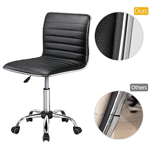 Yaheetech Adjustable Task Chair PU Leather Low Back Ribbed Armless Swivel Black Desk Chair Office Chair Wheels