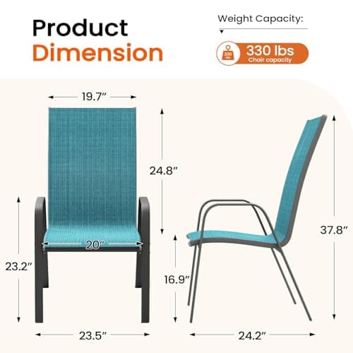 JEAREY Patio Dining Chairs Set of 4, Outdoor Stackable Dining Furniture Set, All Weather Dining Set for Lawn, Garden, Backyard, Poolside, Peacock Blue