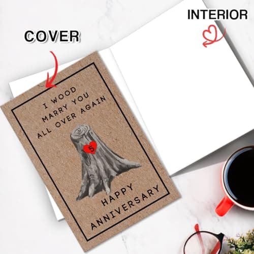 Happy 5th Anniversary Card for Women Men, 5th Wedding Anniversary Wood Card for Him Her,Fifth Anniversary Card for Boyfriend, 5 Years Married Gift for Husband