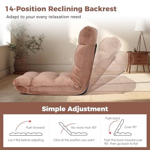 COSTWAY Floor Chair, Video Gaming Chairs with Back Support, Adjustable 14-Position, Alloy Steel Frame, Lazy Sofa Lounge Recliner for Adults Kids (Tan)