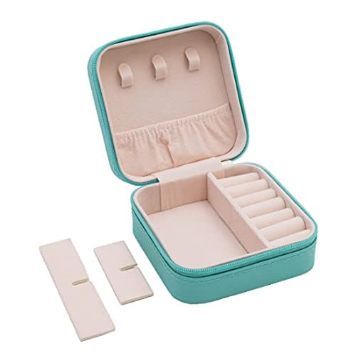 TRODANCE Mini Jewelry Travel Case, Small Portable Jewellry Organizer Box Portable Display Storage Box for Rings Earrings Necklaces, Gifts for Girl, Women, Wedding, Birthday, Mom, Mother's Day (Blue) B09631PYPT