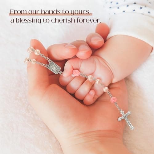 Baptism Gifts for Girl - My First Rosary with Silver-Plated Keepsake Box, Catholic Christening Gift Set, Pink Rosary for Kids, Baptism, First Communion & Baby Dedication Gifts for Girls from Godparent