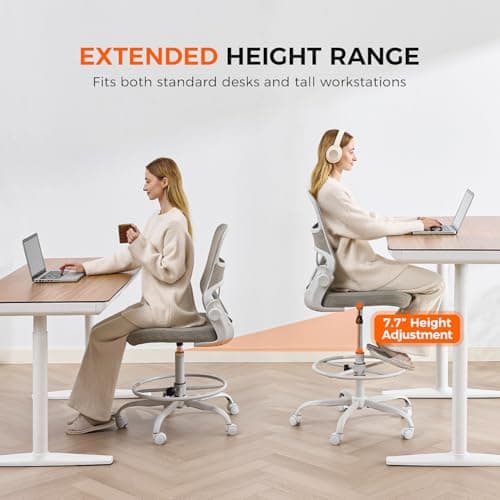 Drafting Chair Armless, Tall Office Chair with Adjustable Foot Ring and Lumbar Support, Ergonomic Mesh High Desk Chair for Standing Desk, Black