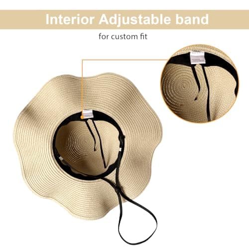 Pleneal Beach Sun Straw Hats for Women, UPF 50+ UV Sun Protection Wide Brim Summer Straw Hat Foldable Packable Roll up Cap