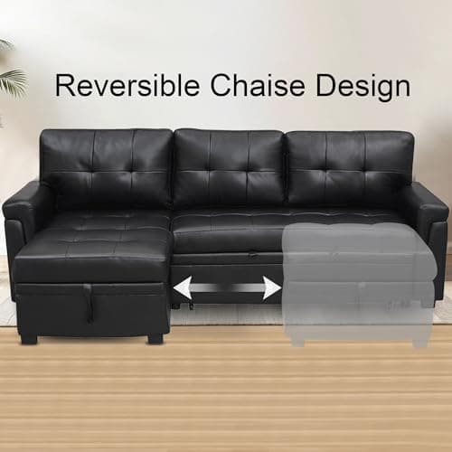 Naomi Home Modern Sectional Sofa with Storage Chaise Black/Air Leather