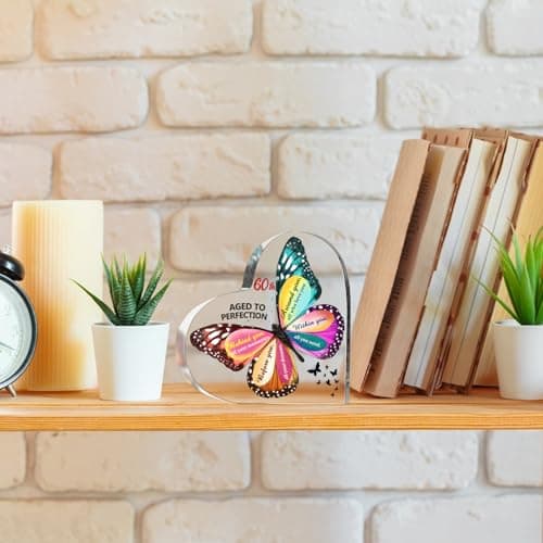 60th Birthday Gifts for Women Men, Acrylic Heart Cake Topper Birthday Decorations Presents, 60 Year Old Bday Gifts for Mom, Aunt, Grandma, Sister, Best Friends, Wife, Her