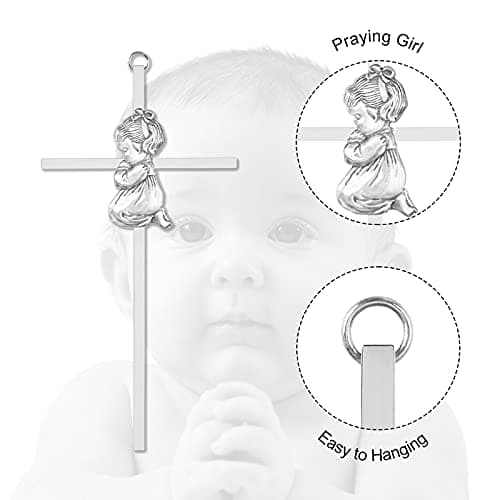 Baby Wall Cross Baptism Gifts for Girl, 7-inch Silver Praying Girls Baptism Crosses for First Holy Communion Christening and Dedication Baptismal Gifts from Godparents