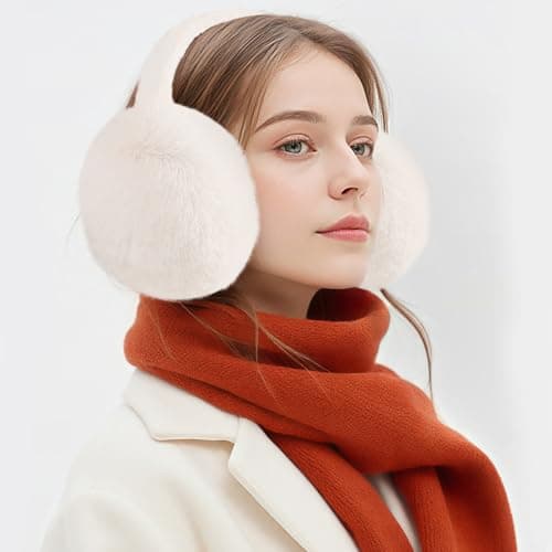 Premillow Ear muffs for Women Winter, Faux Fur Earmuffs, Cute Foldable Fluffy Ear Warmers, Soft Warm Ears Covers for Women