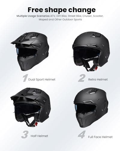 ILM Open Face Motorcycle 3/4 Half Helmet for Men and Women, Vintage Retro Helmet with Visor for Moped ATV Cruiser Scooter DOT Model Z302(Matte Black,Large)
