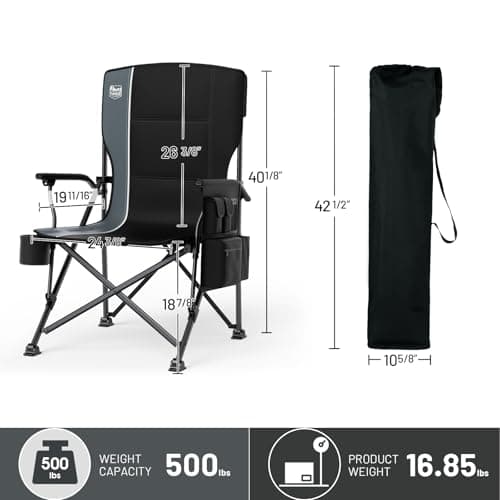 TIMBER RIDGE Oversized Folding Camping Chair High Back Heavy Duty for Adults Support up to 500lbs with Cup Holder, Side Pocket Cooler Bag