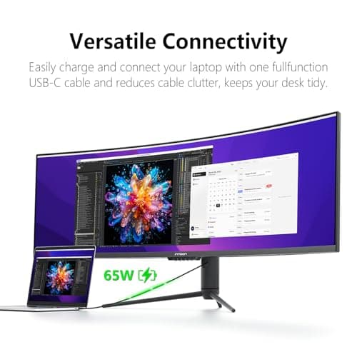 INNOCN 49" Curved Gaming Monitor 144Hz Ultrawide 32:9 WDFHD 3840 x 1080P, R1800, 99% sRGB, HDR400, USB Type C, DisplayPort, HDMI, Built-in Speakers, Height/Tilt Adjustable - 49C1G