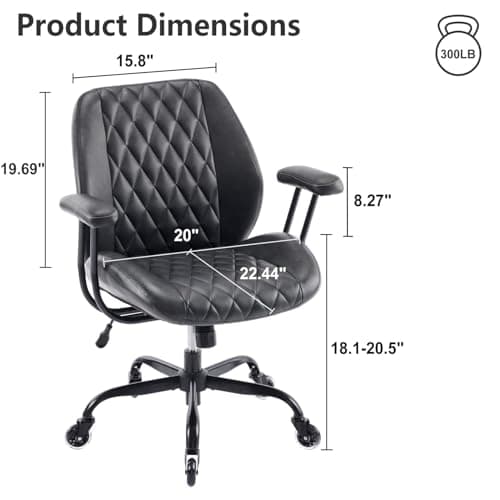 YFO Home Office Desk Chair Office Rubber Casters Ergonomic Computer Chair with Lumbar Support Adjustable Height Rolling Swivel Executive Task Armrests Chair, Black PU