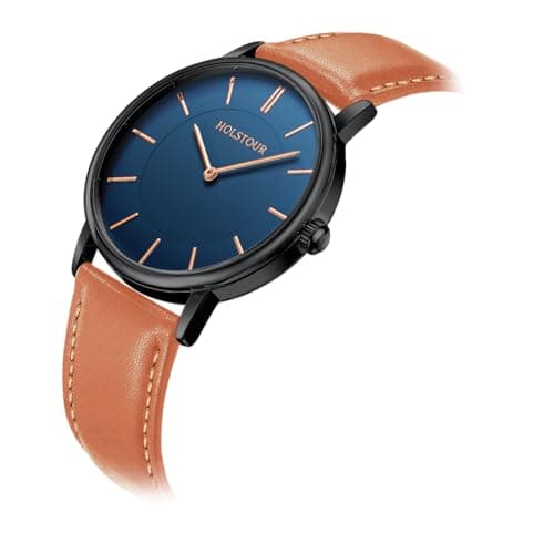 HOLSTOUR Watches for Mens Minimalist Fashion Business Wrist Watch Analog with Leather Strap