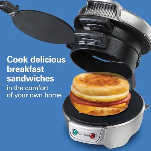 Perfect for English Muffins, Croissants, Mini Waffles | Customizable & Fast | PFAS-Free | Silver | 25475MN Hamilton Beach Breakfast Sandwich Maker with Egg Cooker Ring B00BTIUYOO