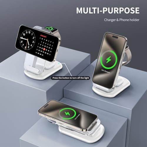 2026 Traveling Wireless Mag-Safe Fast Charging Station,Magnetic 3 in 1 Charger with Light for iPhone 17 16 15 14 13 12 Pro Max Plus,Apple Watch& Air pods 4 3 2 Pro-Gifts for Wife & Husband(White)