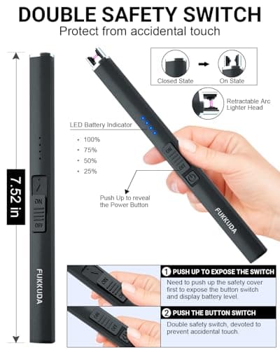 FUKKUDA Electric Candle Lighter, Rechargeable USB Arc Lighter for Candles, Fireplace, Camping BBQ, Christmas Stocking Stuffers, Birthday, Valentines Day and Easter Gifts for Women Men (Obsidian Black) B08GLRLH25
