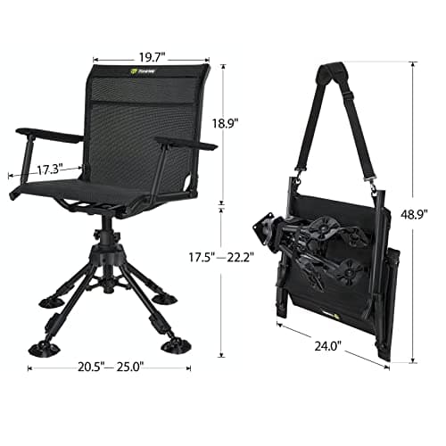 TIDEWE Hunting Chair with Seat Cover, 360 Degree Silent Swivel Blind Folding Chair, 4 Legs Adjustable Height Hunting Seats with Armrest, Portable Comfortable Stable Ground Hunting Chair