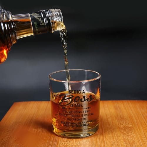 Jogskeor Boss Gifts, Being A Boss Is Easy 10oz Whiskey Glass, Birthday Christmas Gifts for Men Him Manager Leader