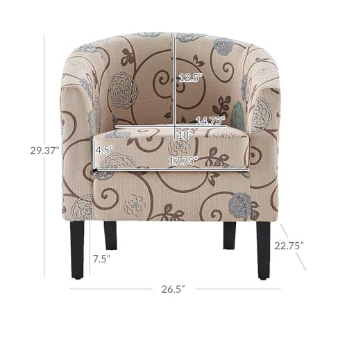 BELLEZE Living Room Chair, Linen Round Accent Barrel Chair, Club Tub Sofa Chair for Bedroom, Corner Chair with Flared Legs and Cozy Soft Padding - Highland (Floral Print)