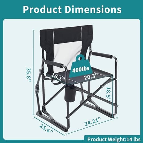 OLIXIS Outdoor Folding Rocking Chair for Adults, Portable Camping Lawn Chair with Mesh Back, Waterproof Armrests & Sturdy Frame, Foldable Seat for Patio, Beach, Camping, Black