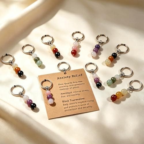 Natural Crystals Keychain Gift for New Beginnings, Small Healing Stones Keychain for Anxiety Relief. Healing Crystals