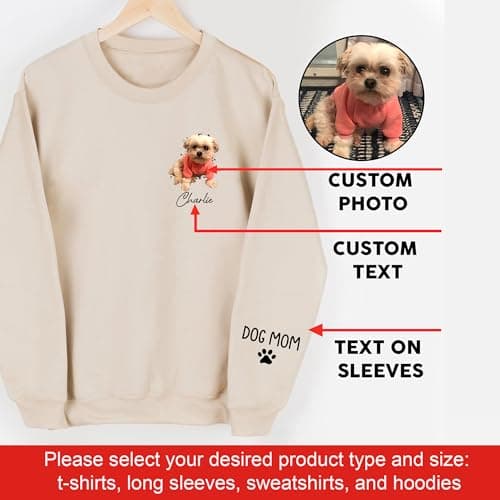 Personalized Pet Photo Design, For Pet Lovers, Everyday & Holiday Wear, Soft Cotton Blend, Meaningful Gift Custom Sweatshirt, Dog Mom & Cat Mom Sweatshirt, Pet Photo Gift B0CN32WK1K