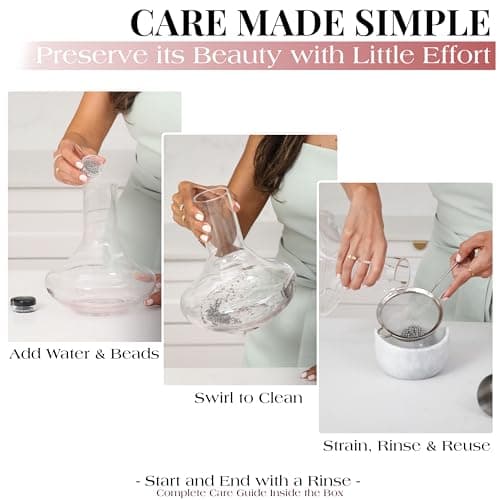 Gusto Nostro Crystal Wine Decanter with Aerator Pourer - Premium Hand-blown Lead-free Glass Wine Decanter Set for Red Wines - Carafe with Lid Filter for Smooth Pouring - Stainless Steel Spout Included