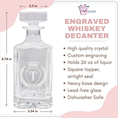 Engraved whiskey gift for dad, husband, groom, groomsmen, Father’s Day, weddings, birthdays, or retirement Personalized Whiskey Decanter Set, Custom Design B0BTF846SP