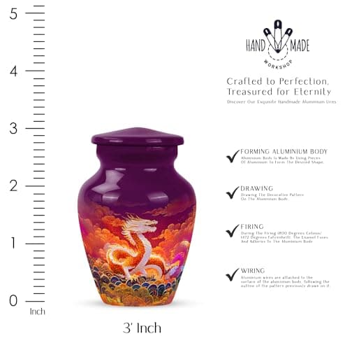 Orange Dragon Keepsake Urn for Ashes Adult Male & Female 3 Inch, Purple Cremation Urns for Human Ashes, Burial Urn for Remains, Burial Urns for Women, Funeral Gift B0FFZBHKX8