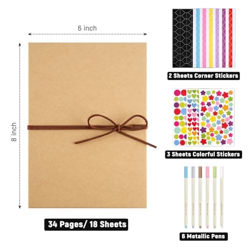 Stretchable Folding Mini Scrapbook, Hardcover Accordion Scrapbook, Small Black Photo Album, Adventure Book, Travel Scrapbook Small Scrapbook Album with DIY Accessories Kit, 6 x 8 Inch, 34 Pages B0D3DDGXJ6