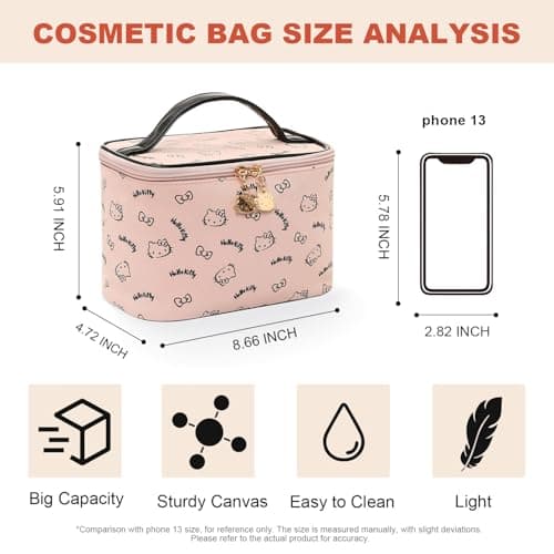 AmBealla Make up Bag Large Travel Cosmetic Bags Organizer with Brush Holder for Girl, Lightweight Cotton Toiletry Bag with Zipper for Women, Portable Makeup Case for Airplane/Home/Gym - Pink