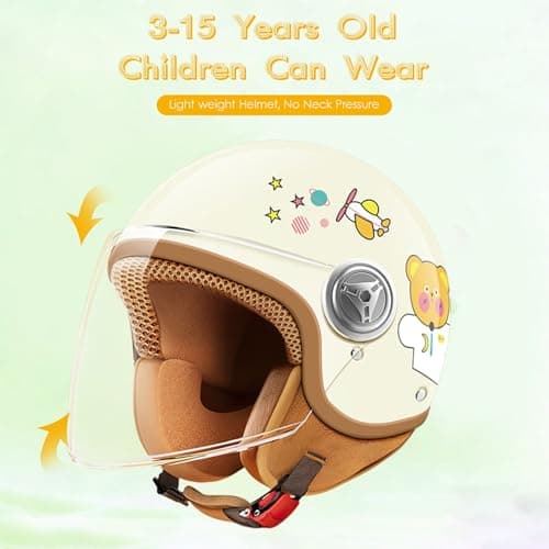 DOT Approved Kids 3/4 Open Face Motorcycle Helmet, Retro Vintage Lightweight Helmets, for Boys & Girls 3-15 Years Old Electric Scooter Helmet Fits Dirt Bike Moped ATV Go Kart 4 Wheeler