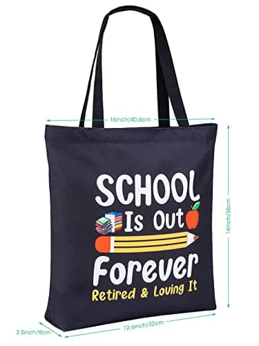 PARBEE Tote Bag, Large Black Canvas Bag with Pocket, Funny Retirement Gift for Teachers, Reusable, Machine Washable, Tote Bag for Retired Teachers, Unisex